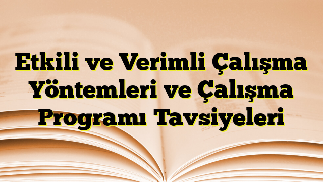 Etkili ve Verimli Çalışma Yöntemleri ve Çalışma Programı Tavsiyeleri